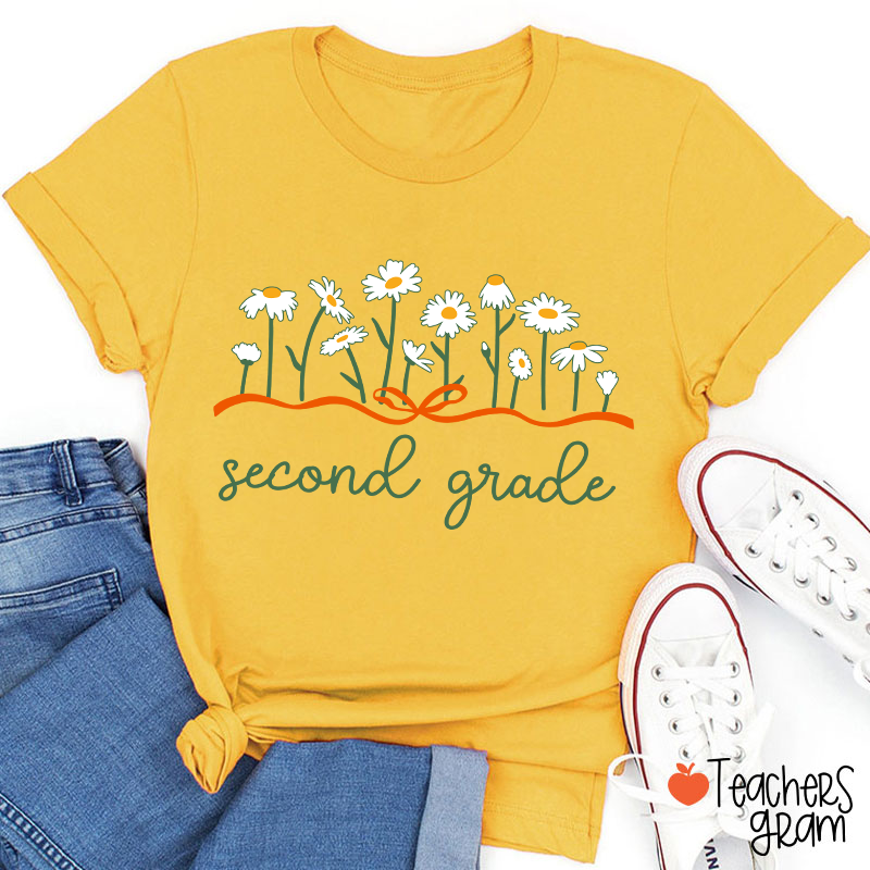 Personalized Grade Daisy Bow Teacher T-Shirt