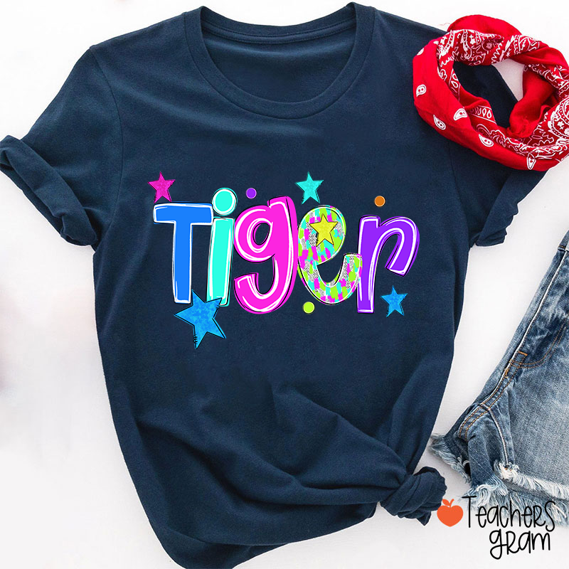 Personalized Mascot Colorful Font Sart Polka Dots Teacher T-Shirt