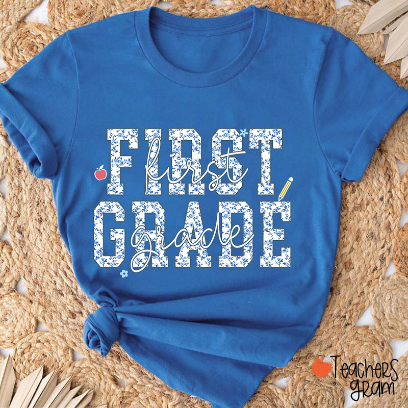 Personalized Grade Blue And White Porcelain Teacher T-Shirt
