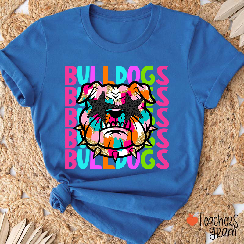 Personalized Mascot Colorful Leopard Print Star Eyes Teacher T-Shirt