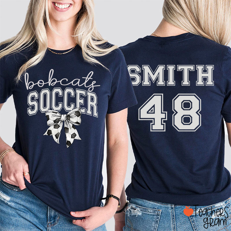 Personalized Mascot And Sport Bow Game Day Teacher Two Sided T-Shirt