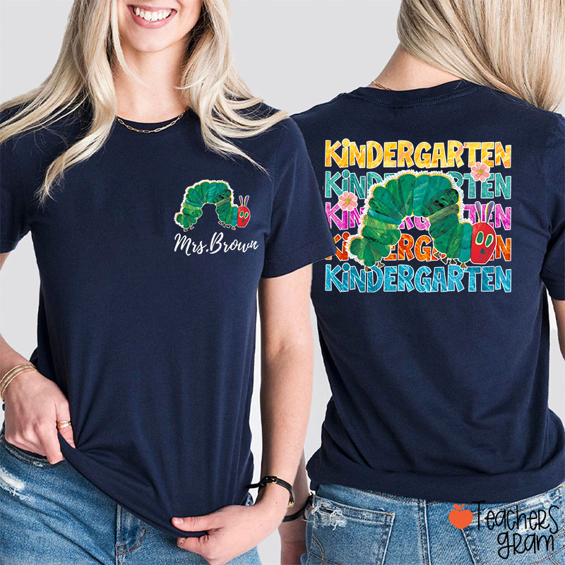 Personalized Grade And Name Cute Caterpillar Teacher Two Sided T-Shirt