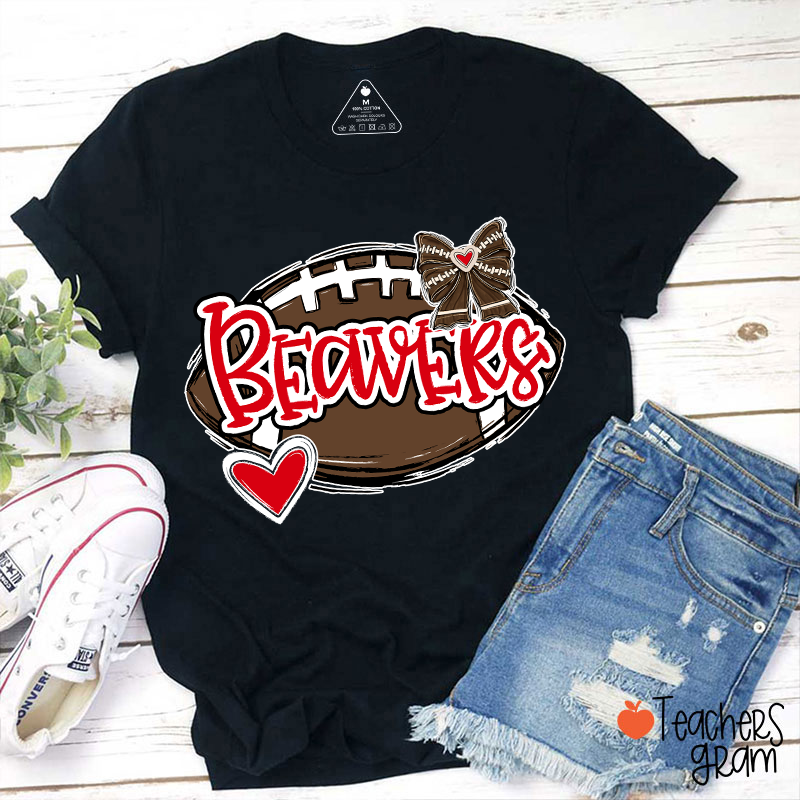 Personalized Mascot And Sport Love Heart Bow School Spirit Teacher T-Shirt