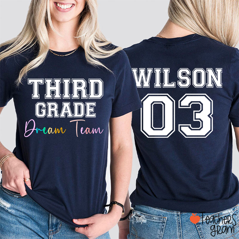 Personalized Grade Name Number Team Teacher Two Sided T-Shirt