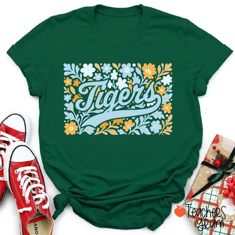 Personalized Mascot Flowers School Spirit Teacher T-Shirt
