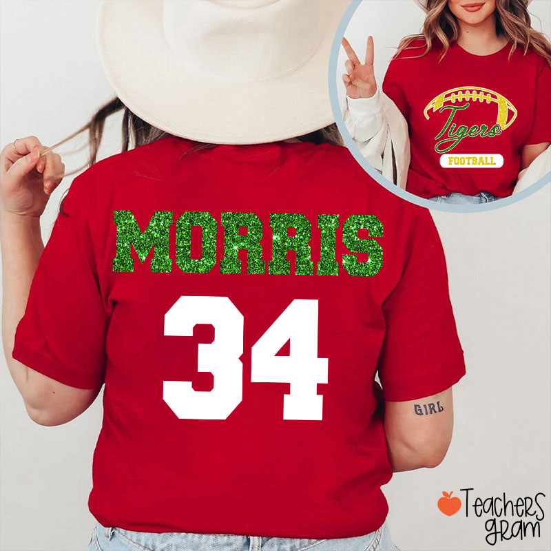 Personalized Mascot And Sport Imitation Glitter Teacher Two Sided T-Shirt