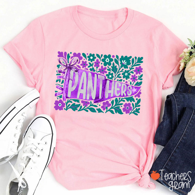 Personalized Mascot Pennant Flowes School Spirit Teacher T-Shirt
