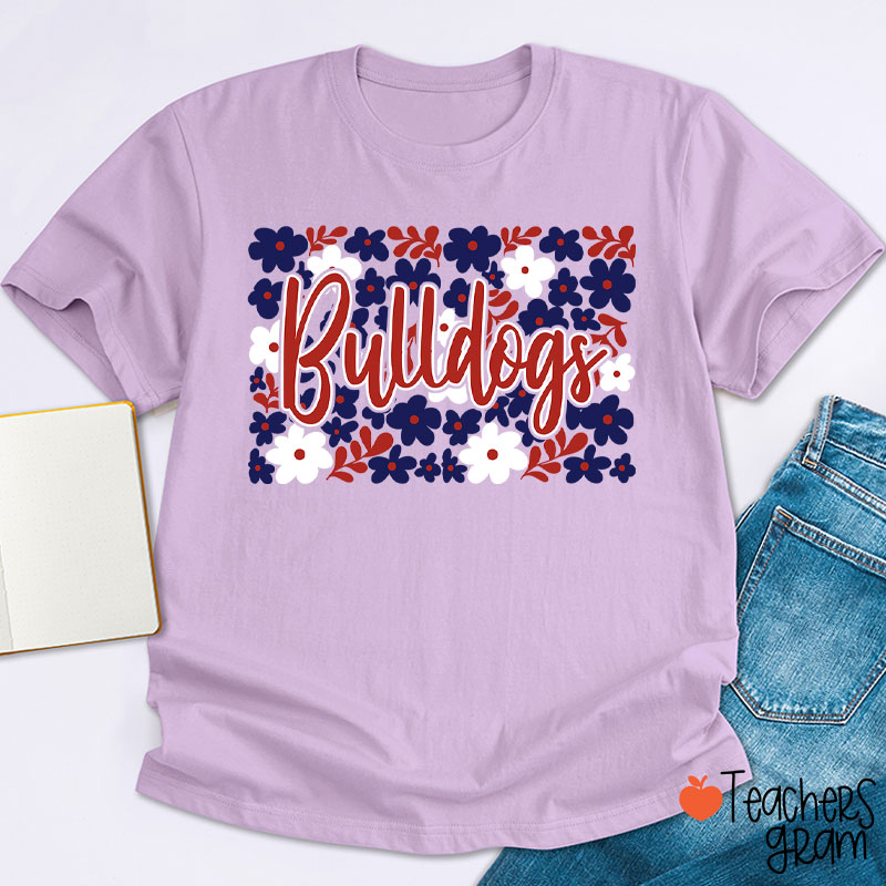 Personalized Mascot Flowers Contrasting Colors School Spirit Teacher T-Shirt