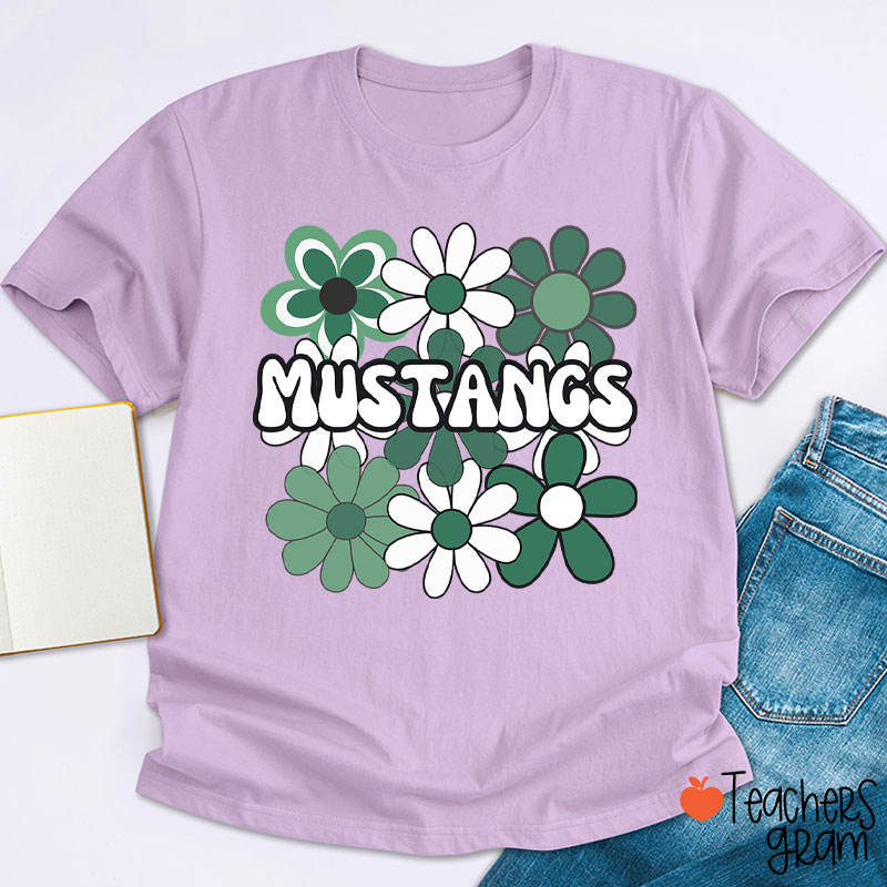 Personalized Mascot Flowers School Spirit Teacher T-Shirt