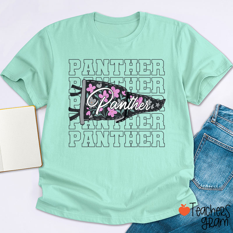 Personalized Mascot Flowers Pennant Teacher T-Shirt