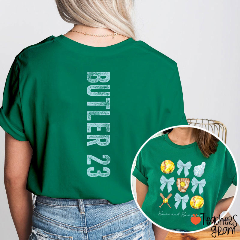 Personalized Team Name And Sport Bow Game Day Teacher Two Sided T-Shirt
