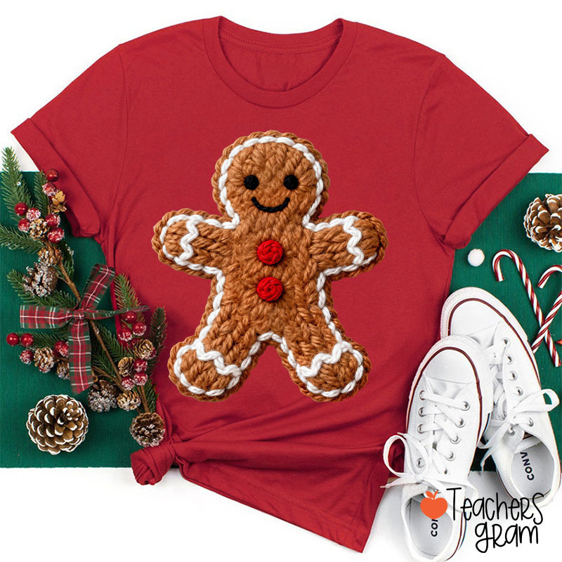 Faux Yarn Gingerbread Man Teacher T-Shirt