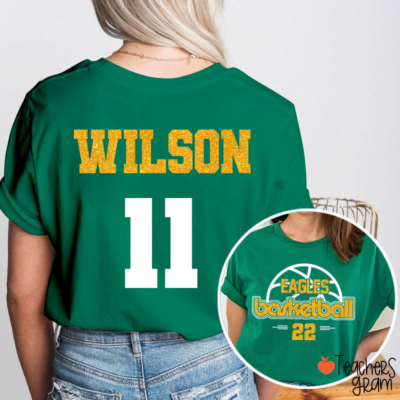Personalized Mascot And Sport Faux Glitter Teacher Two Sided T-Shirt