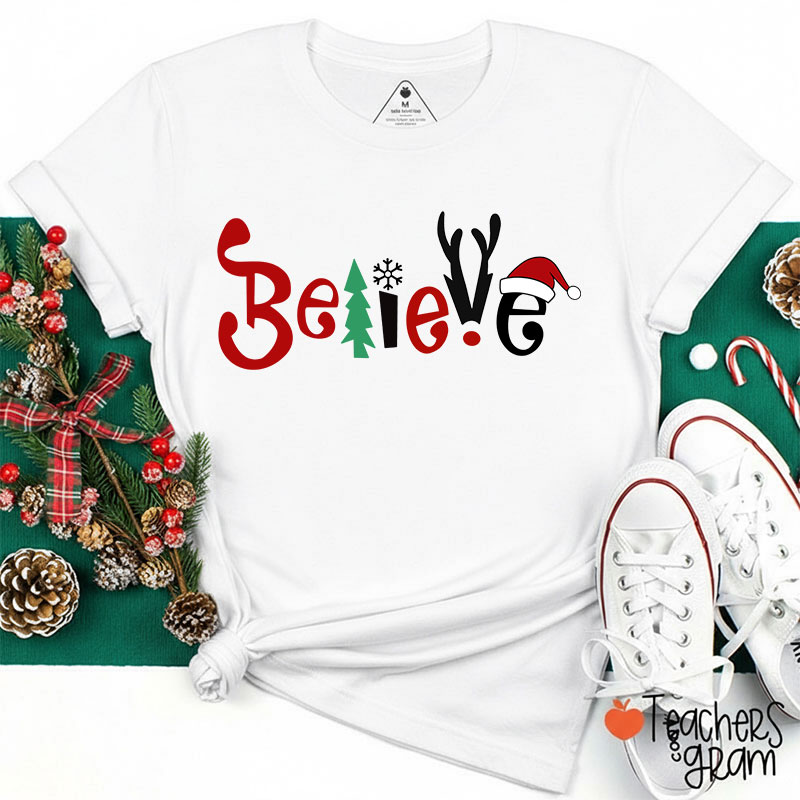 Believe Christmas Teacher T-Shirt Sale-Teachersgram