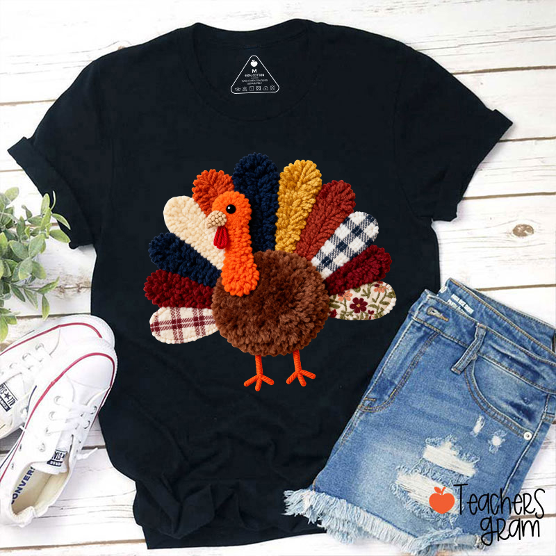Faux Yarn Turkey Teacher T-shirt