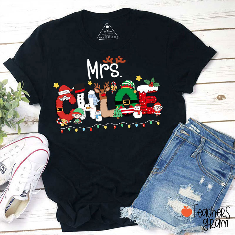 Personalized Name Christmas Lights Teacher T-Shirt