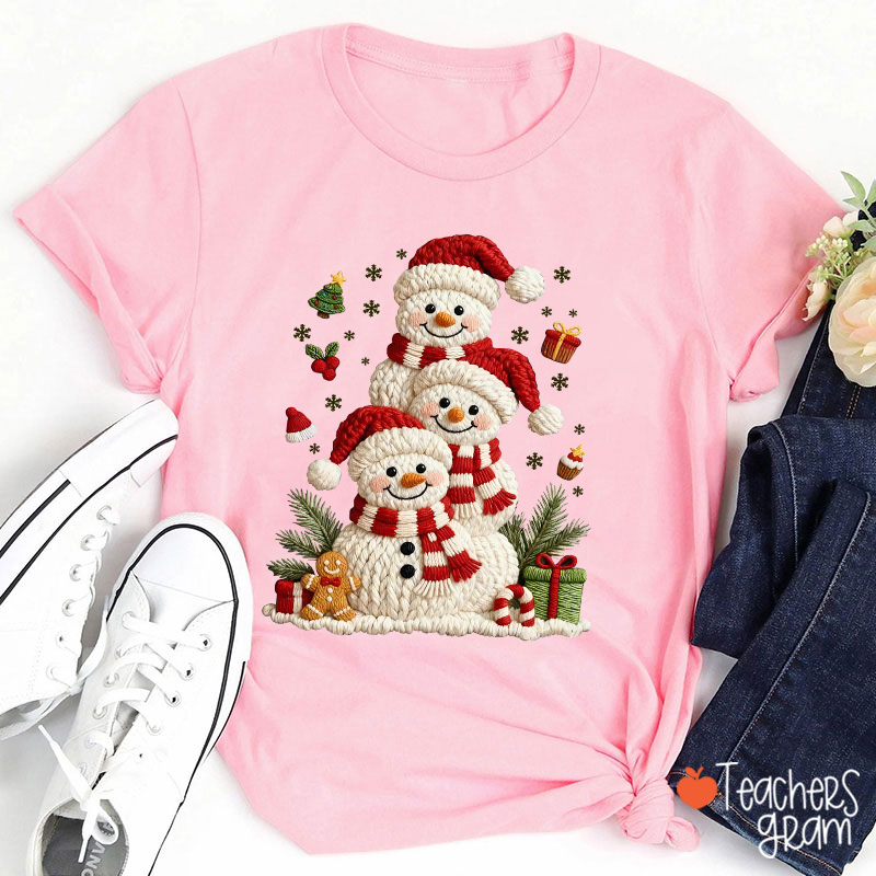 Faux Yarn Snowman Christmas Teacher T-Shirt