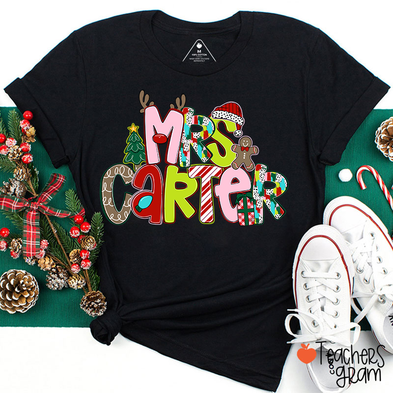 Personalized Name Merry Christmas Teacher T-Shirt