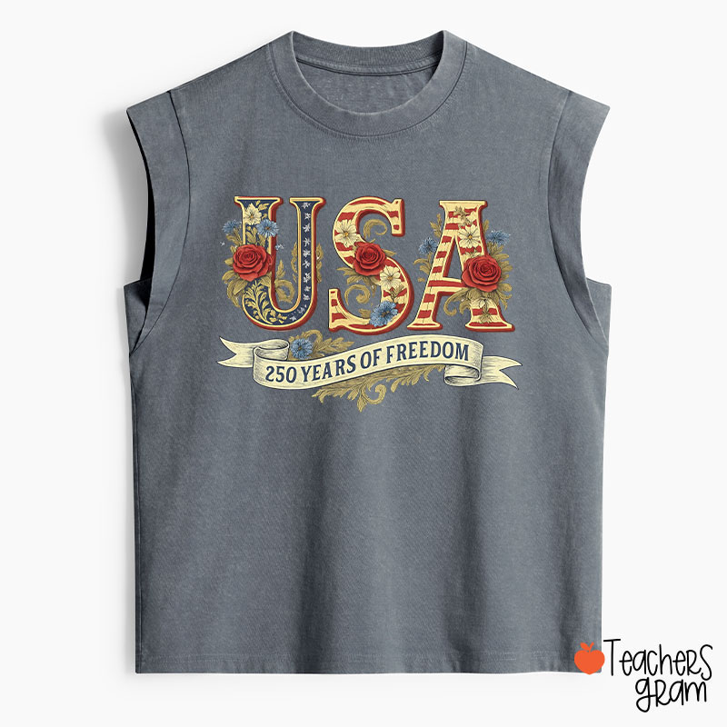Usa 250 Years Of Freedom Teacher Washed Tank Top