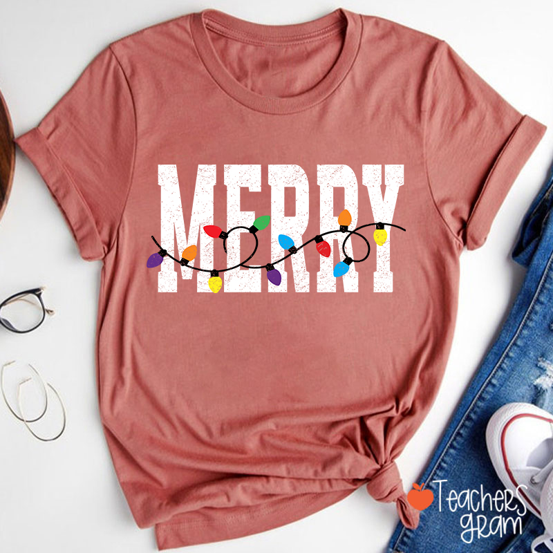 Merry Christmas Lights Teacher T-Shirt