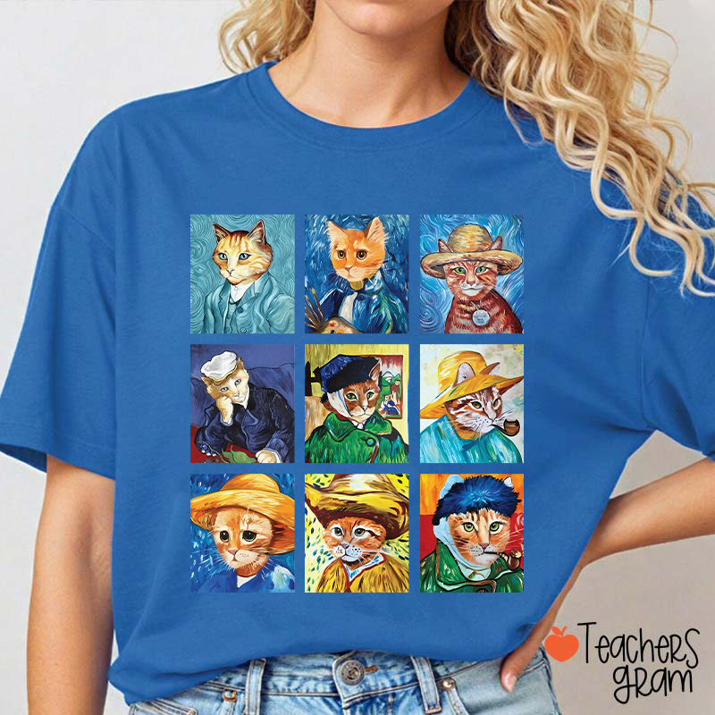 Funny Cats Painting Van Gogh Art Lover Teacher T-Shirt
