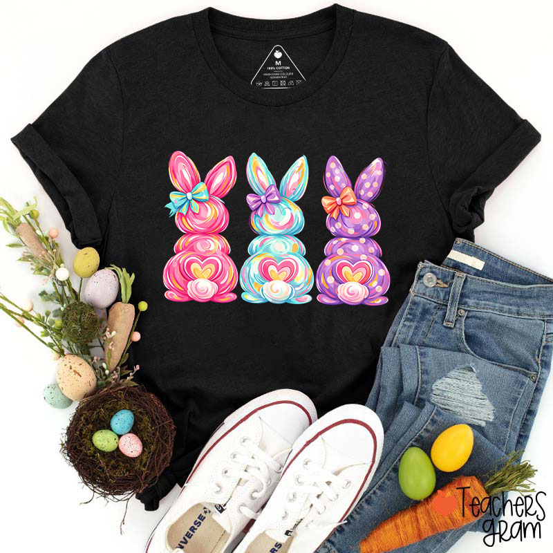 Bright Color Bunnies Easter Vibe Teacher T-Shirt