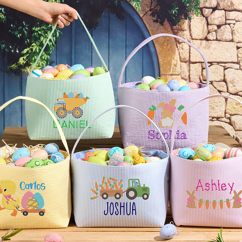 Personalized Embroidered Seersucker Easter Teacher Basket