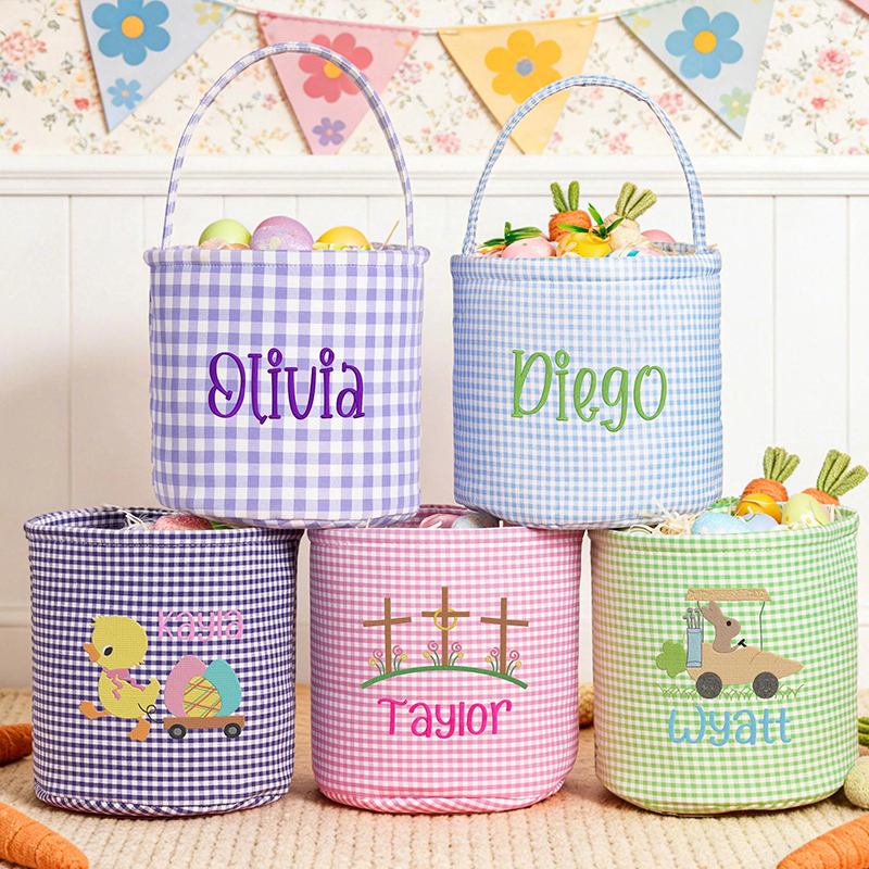 Personalized Faux Embroidered Egg Hunt Teacher Basket
