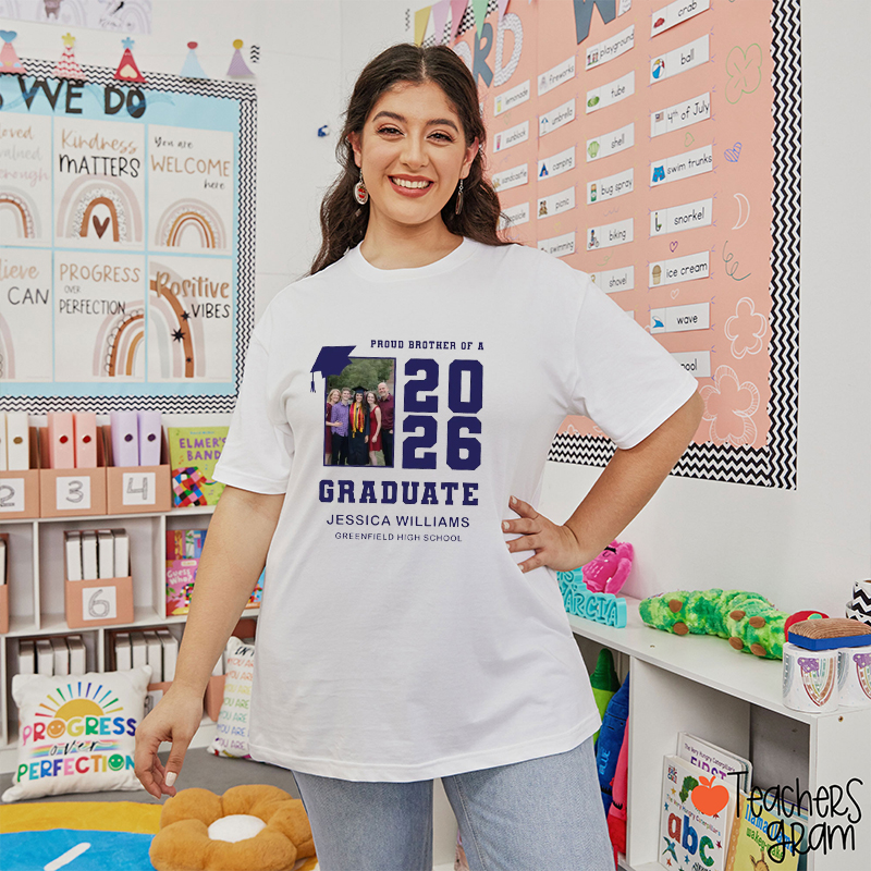 Personalized Photo Proud Family Graduation Teacher T-Shirt