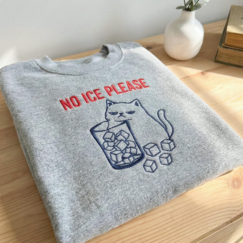 Embroidered No Ice Cat Teacher Sweatshirt