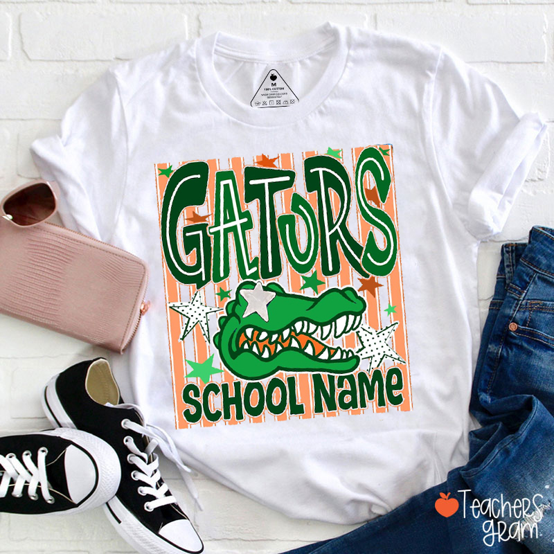 Personalized Mascot Neon Striped Teacher T-Shirt