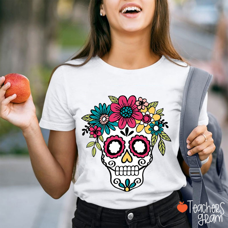 Sugar Skull Flower Crown Spanish Teacher T-Shirt