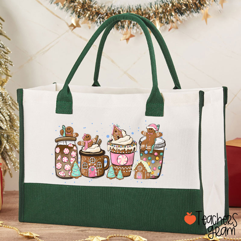 Gingerbread Christmas Coffee Christmas Teacher Cotton Tote Bag