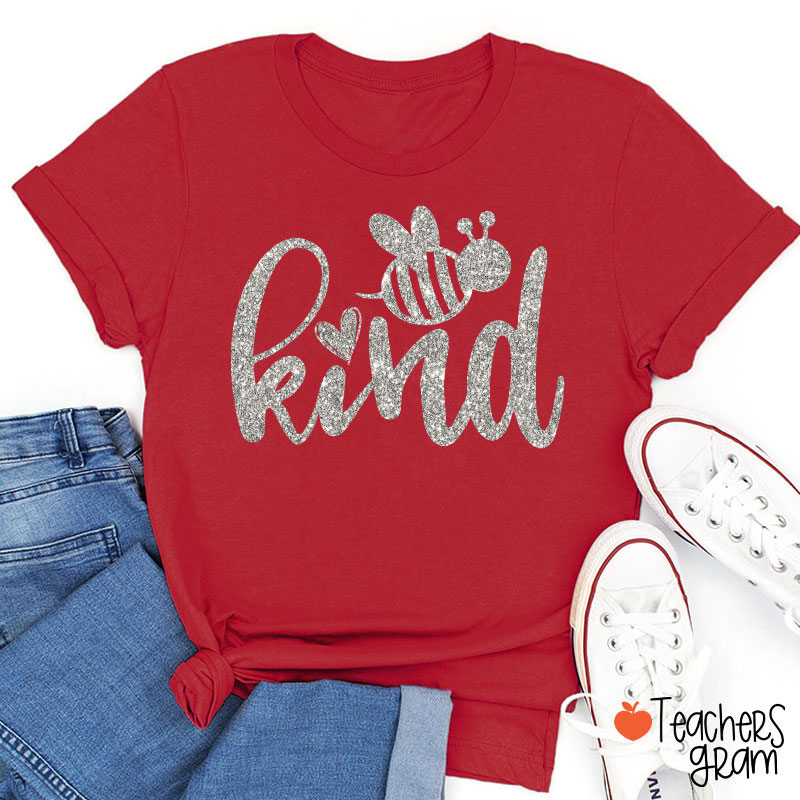 Personalized Glitter Color Bee Kind Teacher T-Shirt