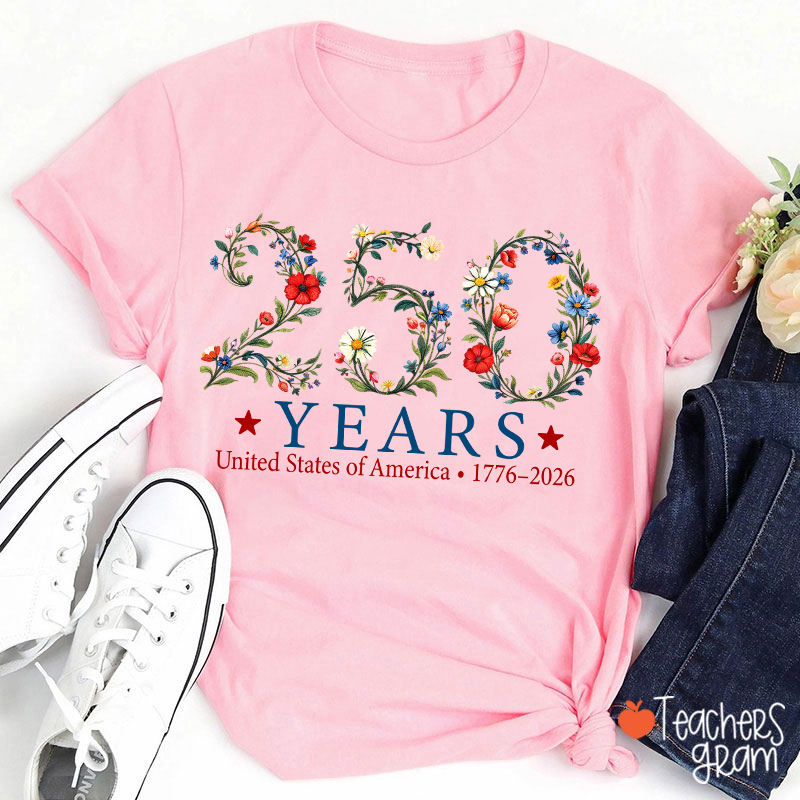 USA 250th Anniversary Floral Teacher T-Shirt