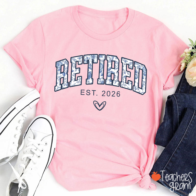 Personalized Toile Retirement Blue And White Porcelain Teacher T-Shirt