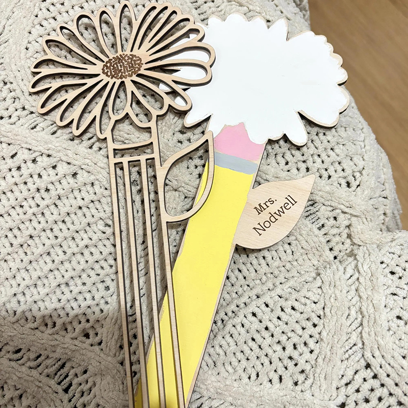 Personalized Name Appreciation Teacher Wooden Flower Pencil