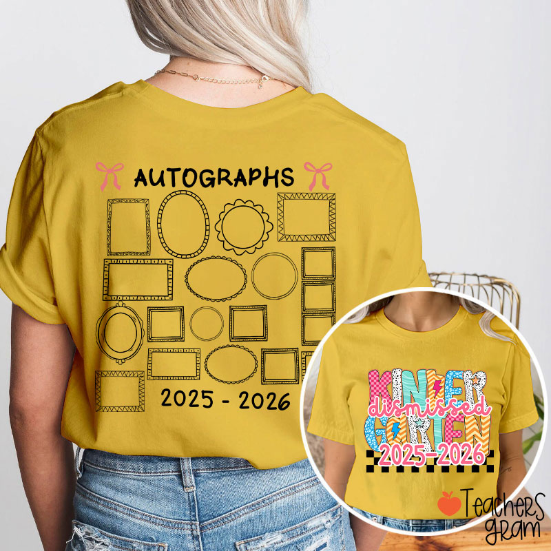Personalized Grade Autograph Last Day Of School Teacher Two Sided T-Shirt