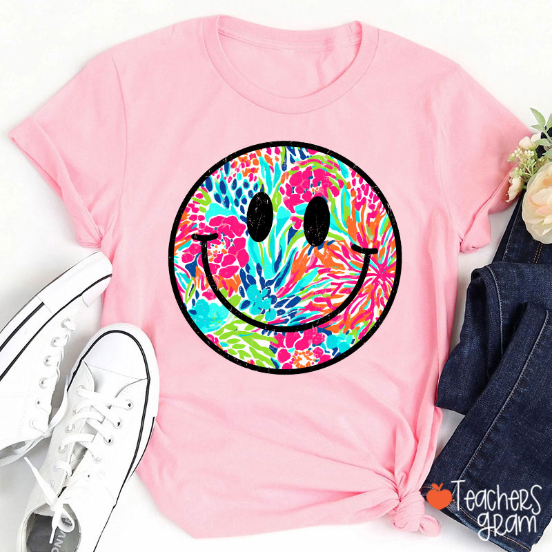 Smile Face Summer Floral Retro Beach Vibes Teacher T-Shirt