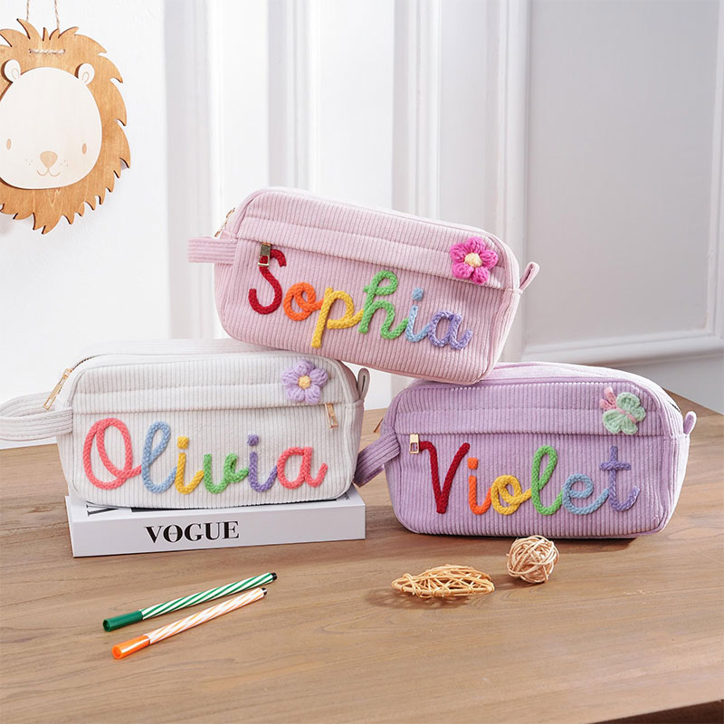 Personalized Corduroy Zipper Makeup Bag