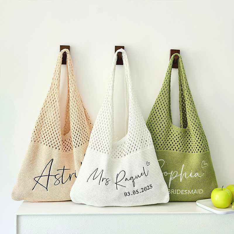Personalized Name Embroidered Knitted Tote Bag