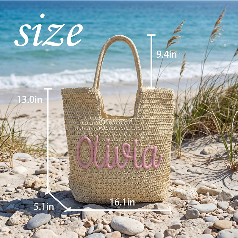 Personalized Straw Beach Tote Bag