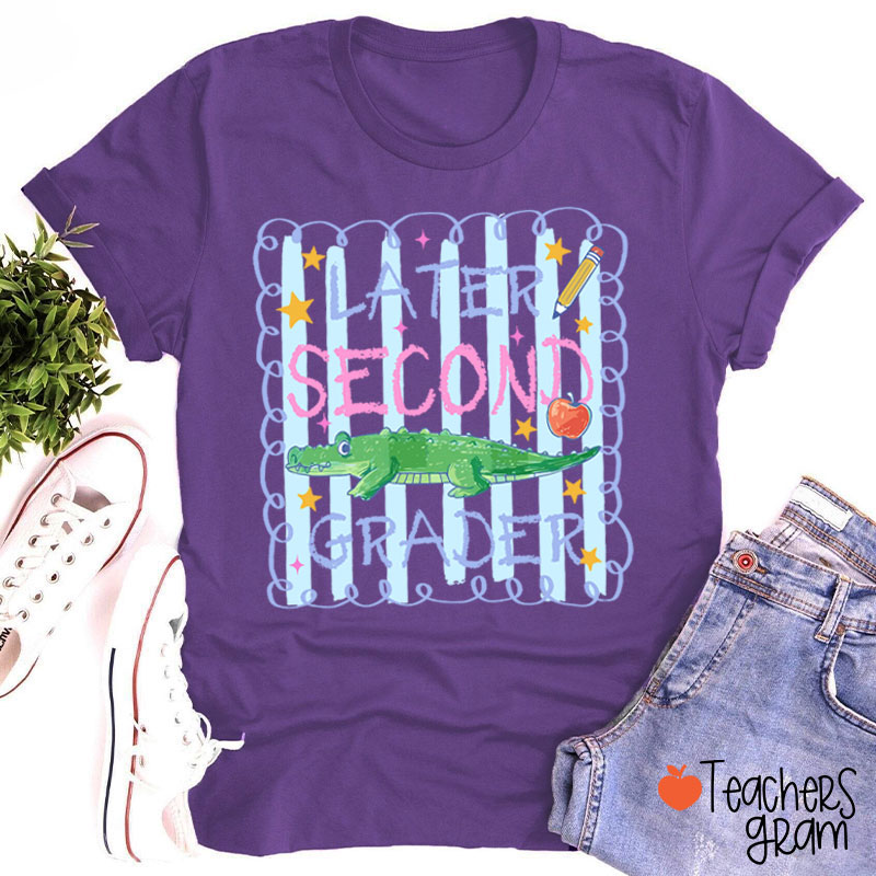 Personalized Grade Preppy Striped Later Teacher T-Shirt