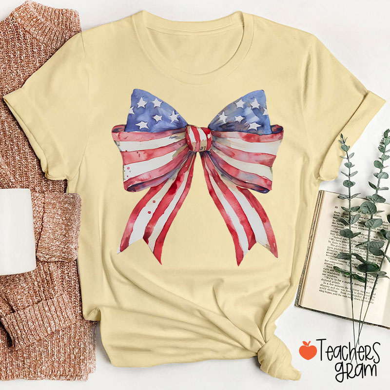 American Flag Bow Teacher T-Shirt