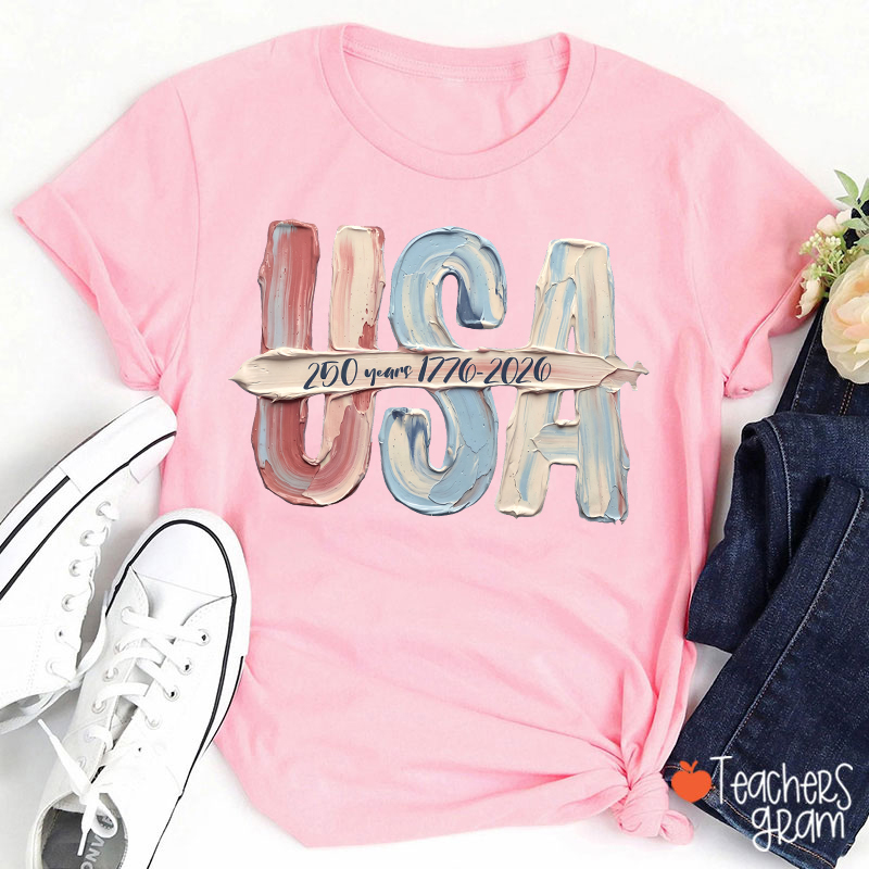 Watercolor USA 250 Years Teacher T-Shirt