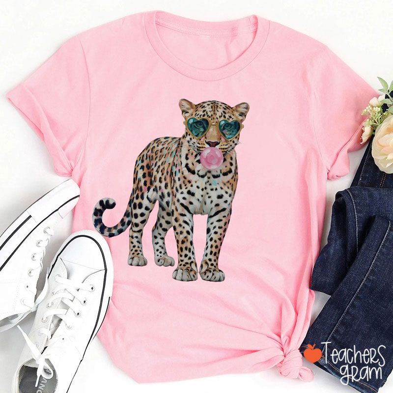 Leopard Bubblegum Sunglasses Teacher T-Shirt