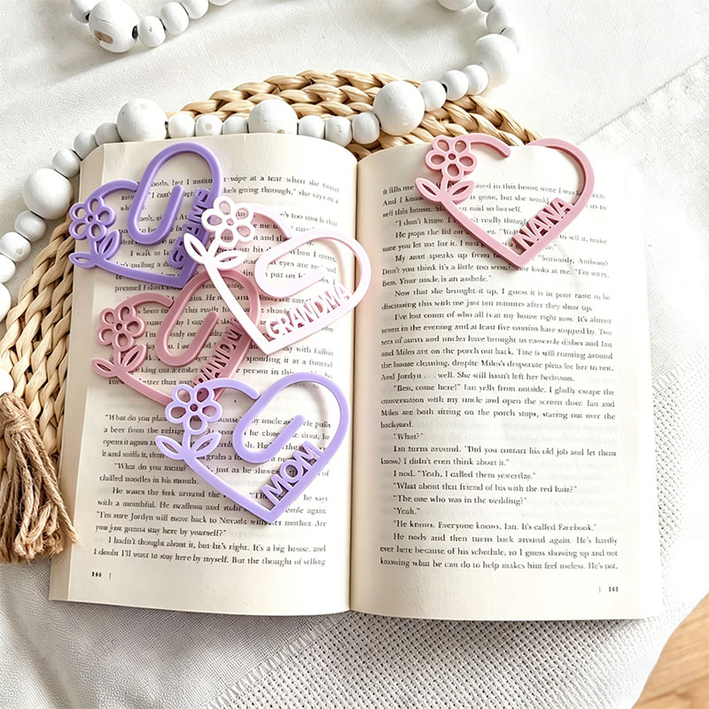 Personalized Heart Flower Acrylic Bookmark