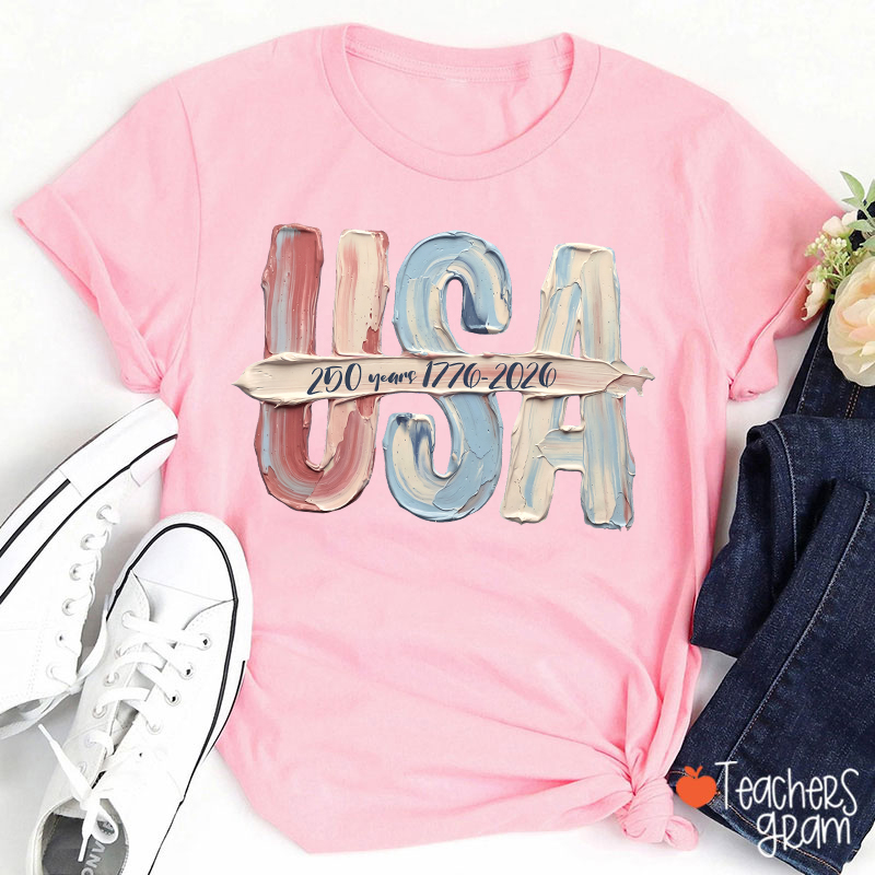 Watercolor USA 250 Years Teacher T-Shirt