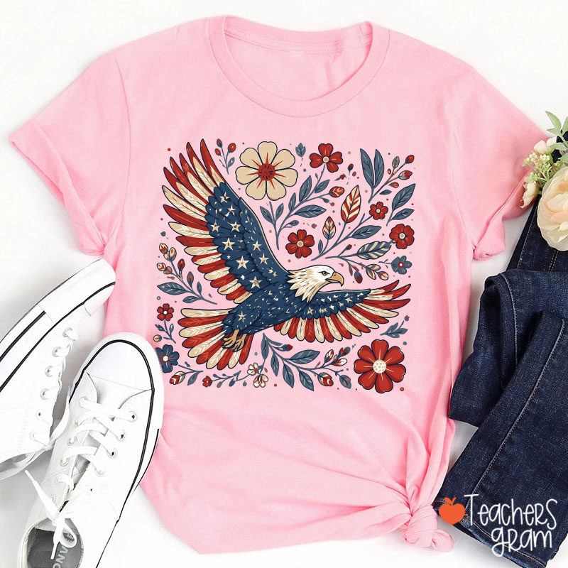 Patriotic Eagle Floral Teacher T-Shirt