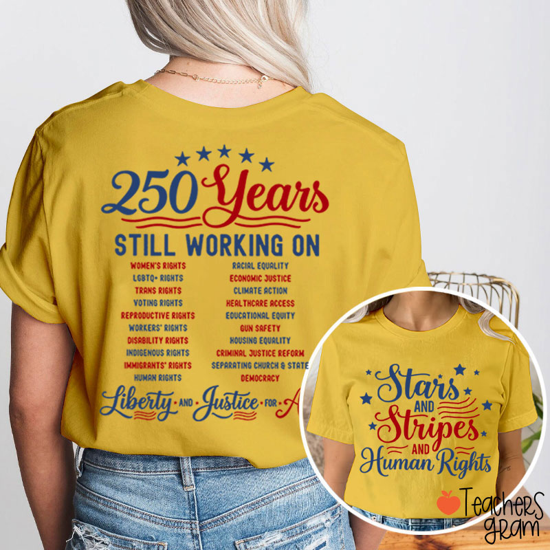 Stars And Stripes And Human Rights Teacher Two Sided T-Shirt